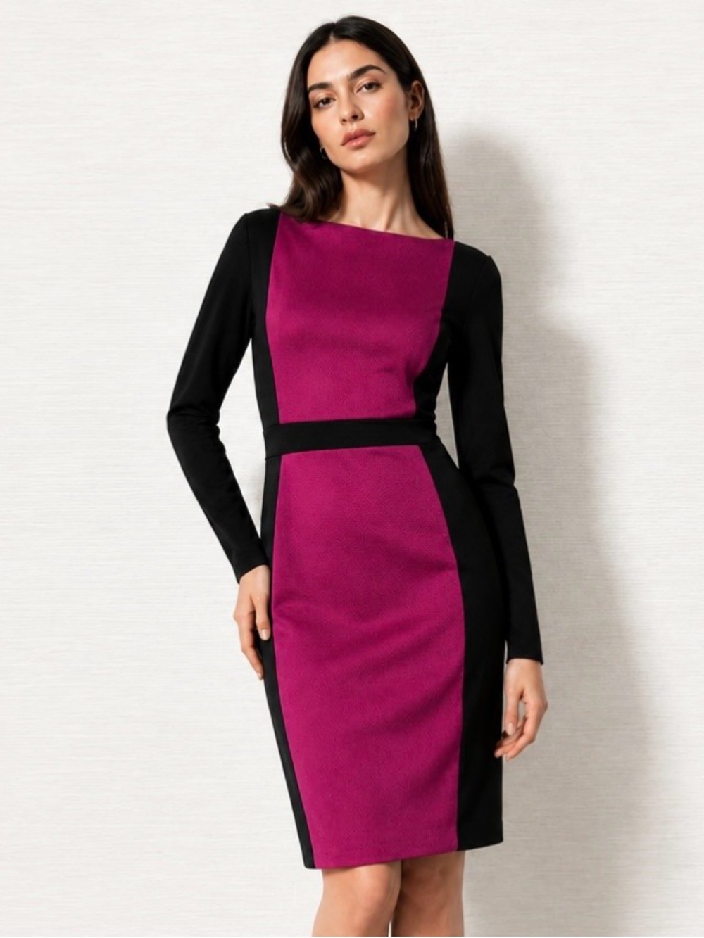NARCISO RODRIQUEZ Dress Ponte Knit Colorblock Red Black Mulberry